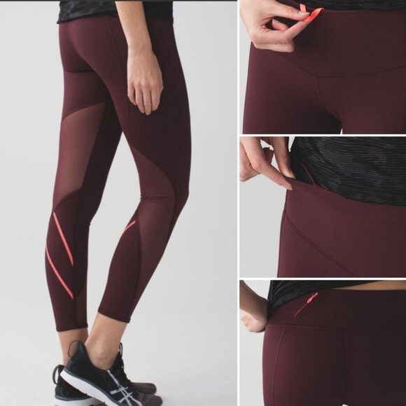 Lululemon All Meshed Up 7/8 Tight Bordeaux Drama Size 2 High Rise Stretch Pants - Picture 2 of 12